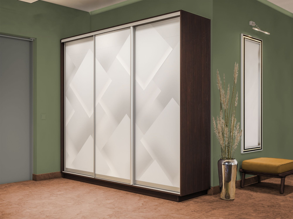 Шкафы-купе 3-х дверные, Шкаф-купе Экспресс 3-х дверный Фотопечать Квадрат Стекла 180х45х240