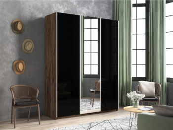 Шкаф-купе Прайм 3-х дверный Стекла черные/Зеркало/Доводчики 180х57х230