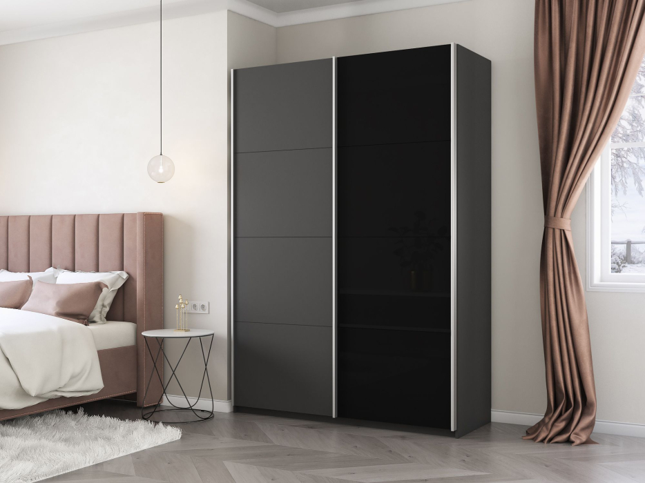 Шкафы-купе 2-х дверные, Шкаф-купе Прайм 2х дверный ДСП/Стекло черное 140х57х230