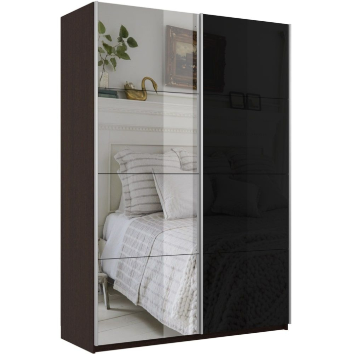 Шкафы-купе 2-х дверные, Шкаф-купе Прайм 2х дверный Зеркало/Стекло черное 120х57х230