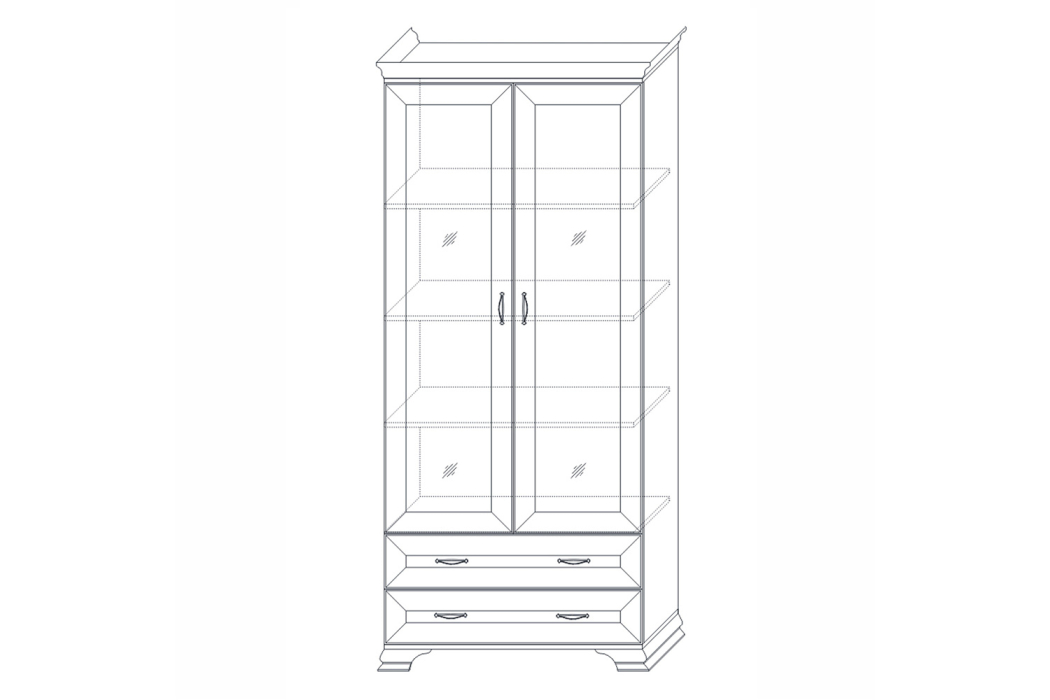 Шкафы распашные, Шкаф Сиена №2, 2 стеклодвери, бодега белый/патина золото