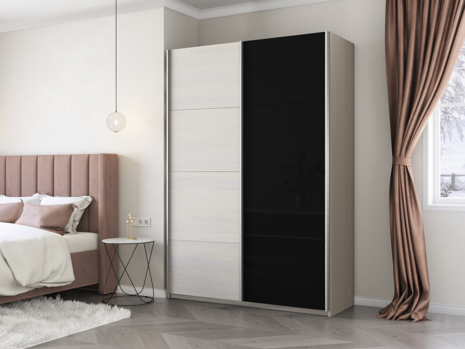 Шкафы-купе 2-х дверные, Шкаф-купе Прайм 2-х дверный ДСП/Стекло черное/Доводчики 120х57х230