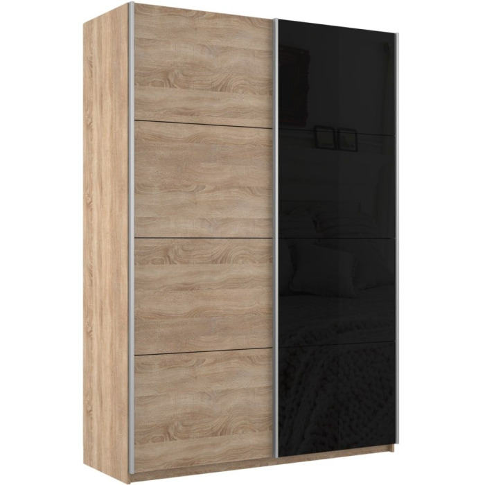 Шкафы-купе 2-х дверные, Шкаф-купе Прайм 2х дверный ДСП/Стекло черное 120х57х230