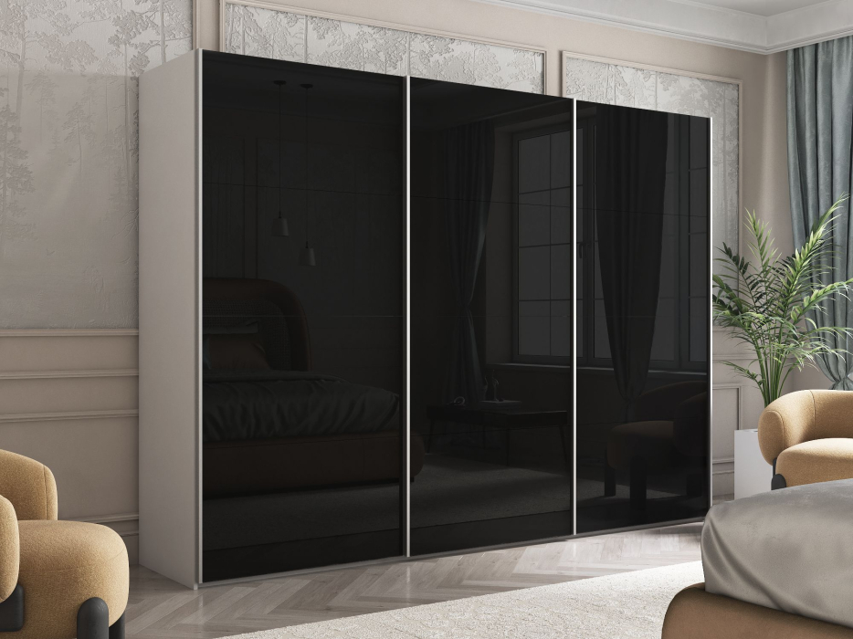 Шкафы-купе 3-х дверные, Шкаф Эста трио Стекло черное 2400 х 3000 х 660