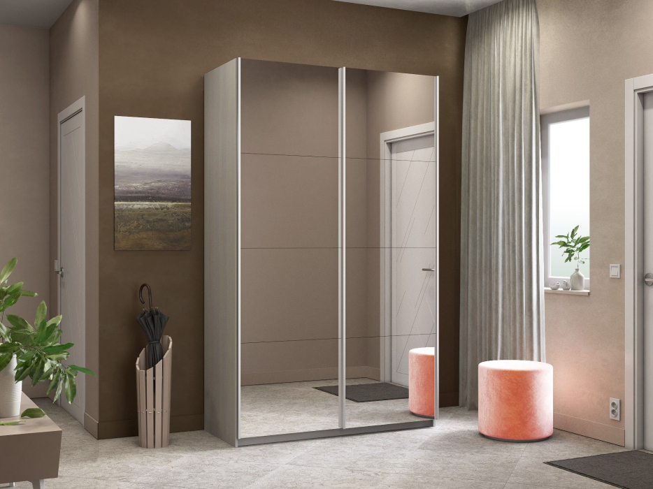 Шкафы-купе 2-х дверные, Шкаф-купе Прайм 2-х дверный Зеркала/Доводчики 160х57х230