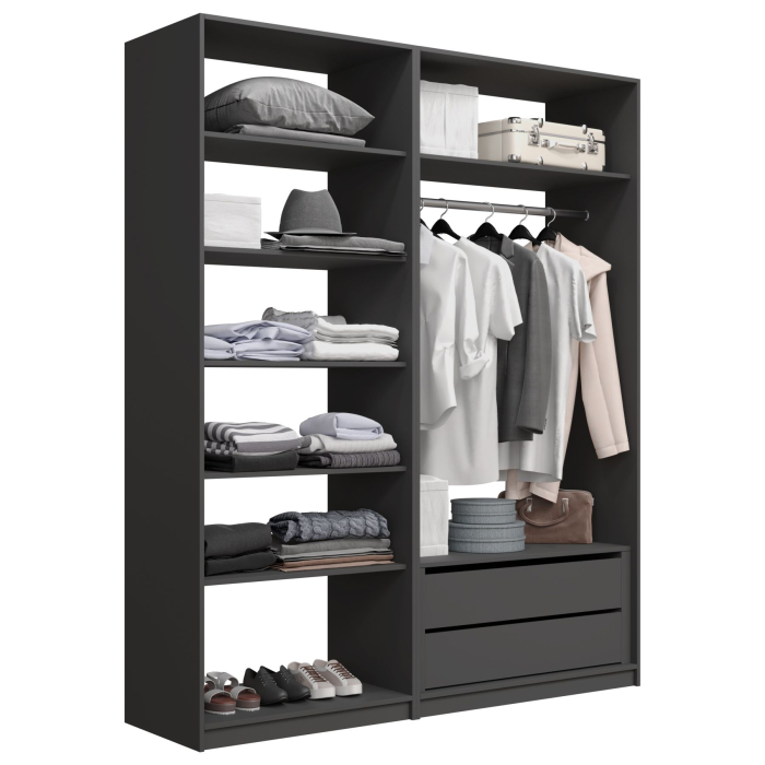 Гардеробные, Прямая гардеробная система с полками и модулем MOD_COMPL