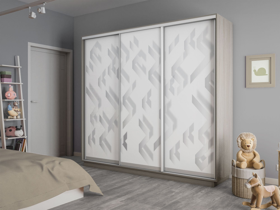 Шкафы-купе 3-х дверные, Шкаф-купе Экспресс 3-х дверный Фотопечать Ленты Стекла 210х60х240