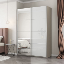 Шкаф-купе Прайм 2-х дверный Зеркало/Стекло белое/Доводчики 140х57х230