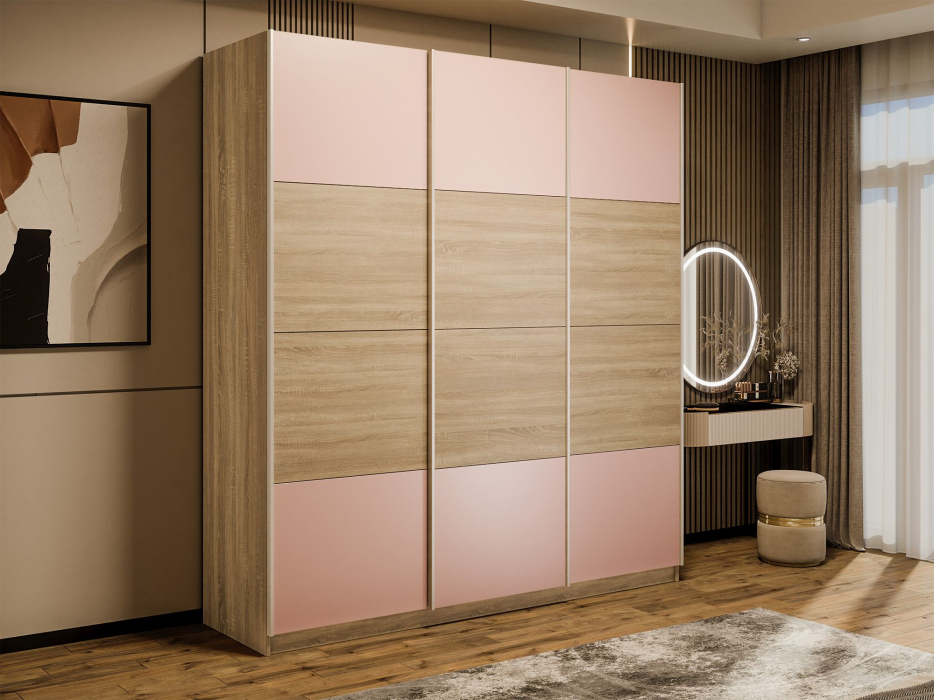 Шкафы-купе 3-х дверные, Шкаф-купе Эста 3-х дверный ДСП/Стекла пудра/Доводчик 300х66х240