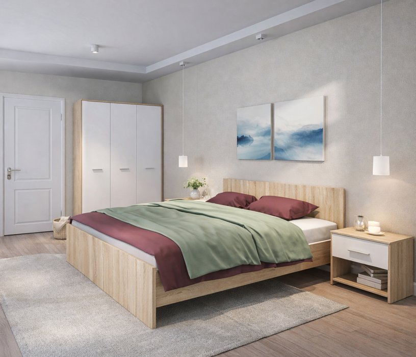 Спальные гарнитуры, Мамбо Спальня Комплект 3 Дуб Сонома/Белый
