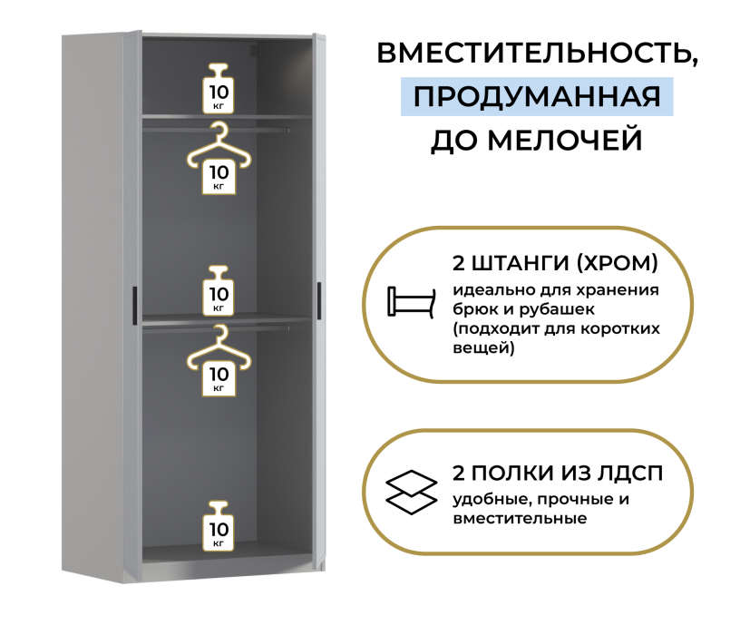 Для одежды, Шкаф двухдверный Макс 1000 мм, вариант №4 (ЛДСП/МДФ)