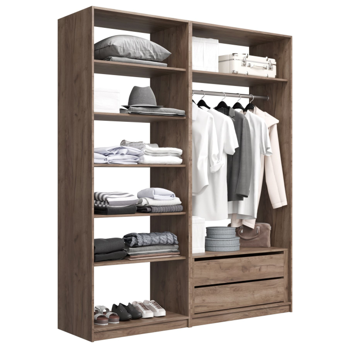 Гардеробные, Прямая гардеробная система с полками и модулем MOD_COMPL
