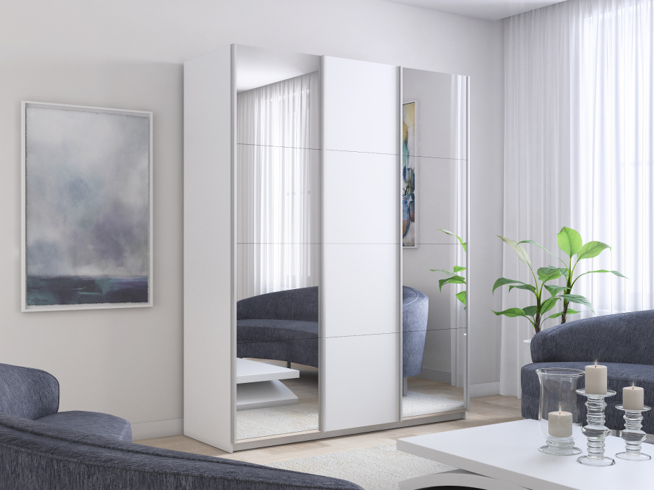 Шкафы-купе 3-х дверные, Шкаф-купе Широкий Прайм 3-х дверный Зеркала/ДСП/Доводчики 240х57х230