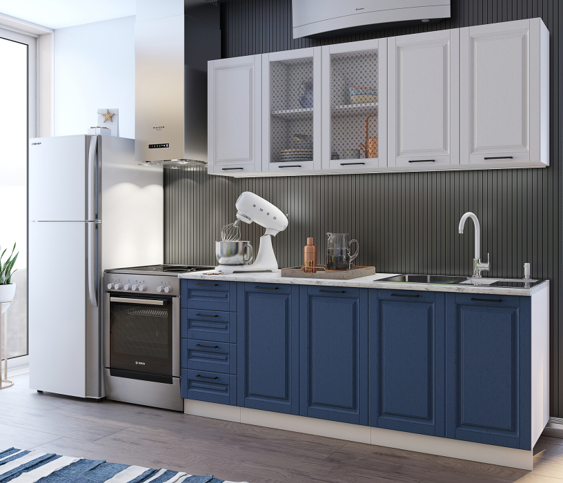 Кухонные гарнитуры, Кухня Вита 2,0 м Белый/Индиго МДФ