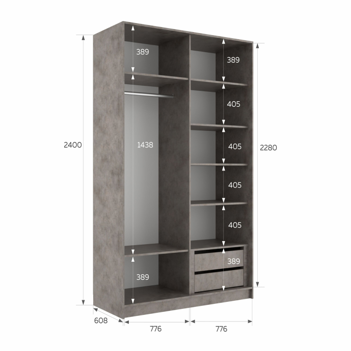 Шкафы-купе 2-х дверные, Шкаф-купе Эста Стекло черно+Стекло черное 160х66х240