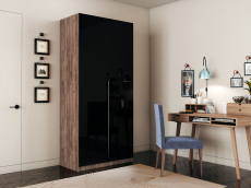 Шкафы распашные, Шкаф распашной Е1 Локер 101x52.5x220 см, с черным стеклом , полками и модулем