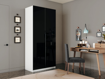 Шкаф распашной Е1 Локер 101x52.5x220 см, с черным стеклом и модулем