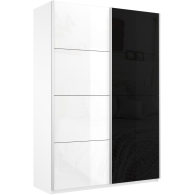 Шкафы-купе 2-х дверные, Шкаф-купе Прайм 2х дверный Белый Глянец/Стекло черное 140х57х230
