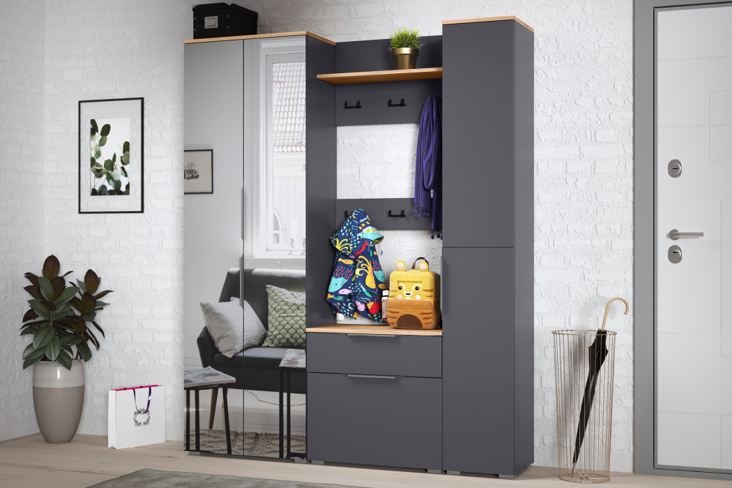 Настенные, Вешалка Октава 15.14.02, серый графит, дуб золотой крафт