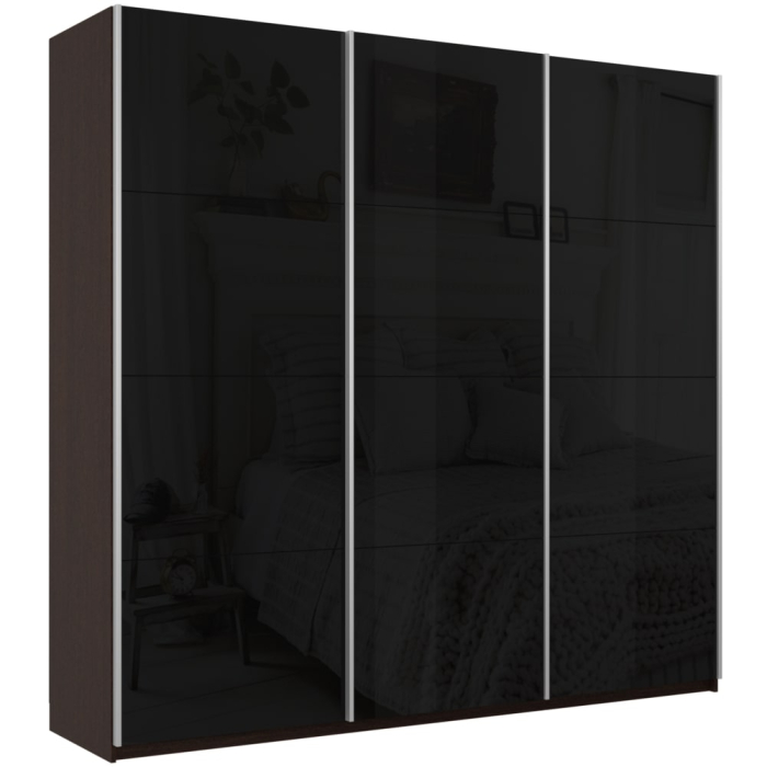 Шкафы-купе 3-х дверные, Шкаф-купе Прайм 3-х дверный Стекла черные/Доводчики 210х57х230