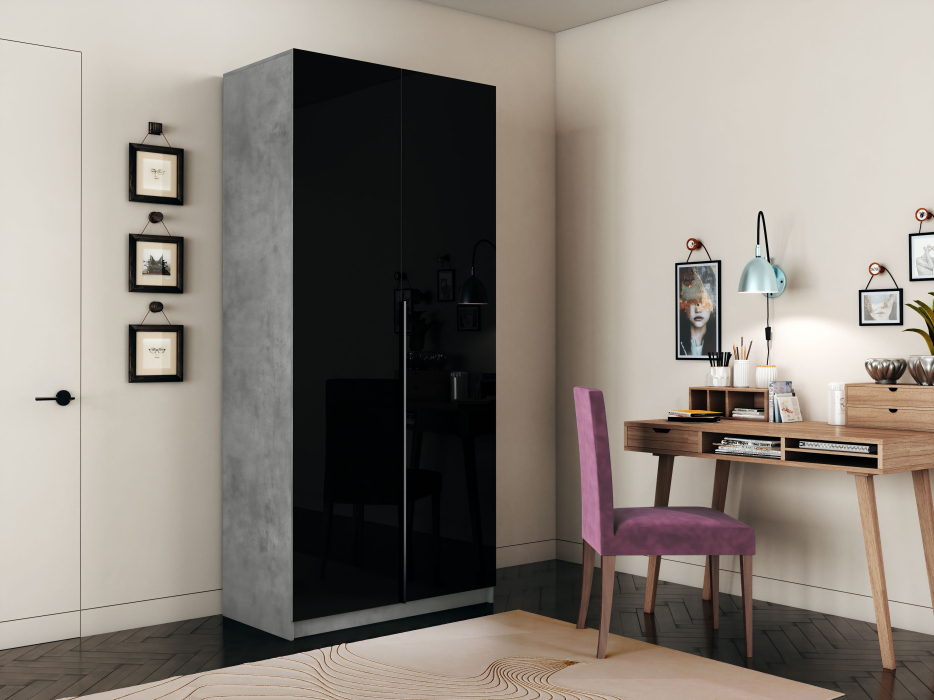 Шкафы распашные, Шкаф распашной Е1 Локер 101x52.5x220 см, с черным стеклом , полками и модулем