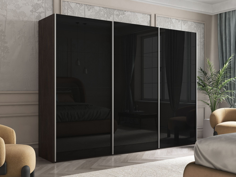 Шкафы-купе 3-х дверные, Шкаф Эста трио Стекло черное 2400 х 3000 х 660