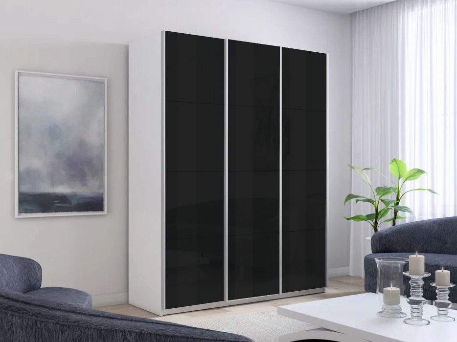 Шкафы-купе 3-х дверные, Шкаф-купе Прайм 3-х дверный Стекла черные/Доводчики 210х57х230