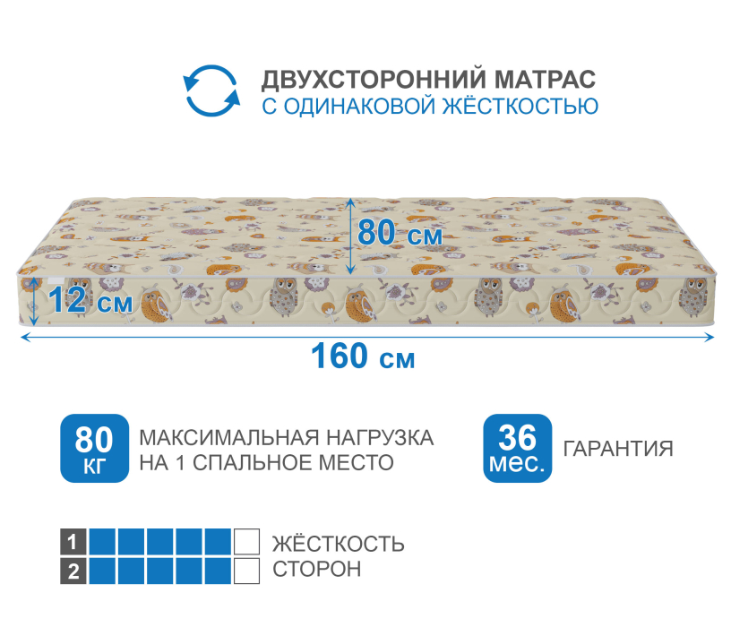 Беспружинные матрасы, Матрас Здоровый сон-Дельфин 800х1600