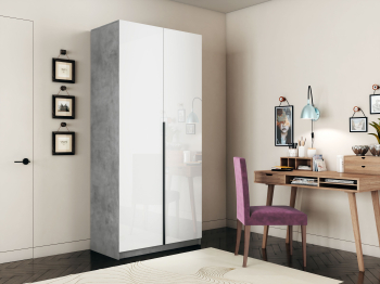 Шкаф распашной Е1 Локер 101x52.5x220 см, с белым стеклом , полками и модулем