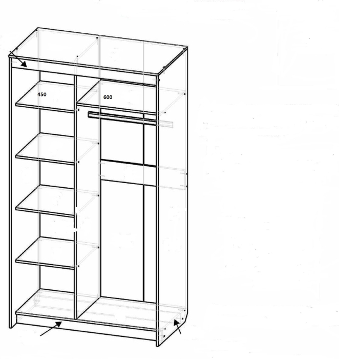 Шкафы-купе 2-х дверные, Шкаф-купе шк-18 2-х дверный с зеркалом