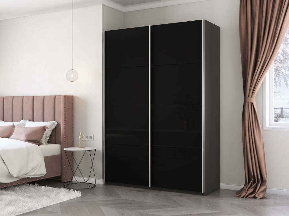 Шкафы-купе 2-х дверные, Шкаф-купе Прайм 2х дверный Стекло черное 160х57х230