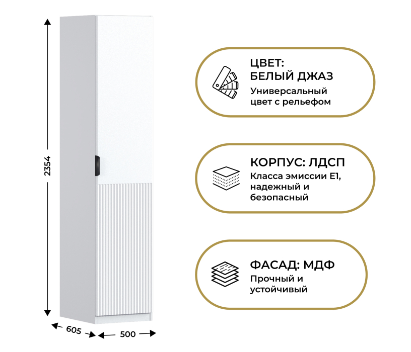 Для одежды, Шкаф однодверный Макс 500 мм, вариант №1 (ЛДСП/МДФ)