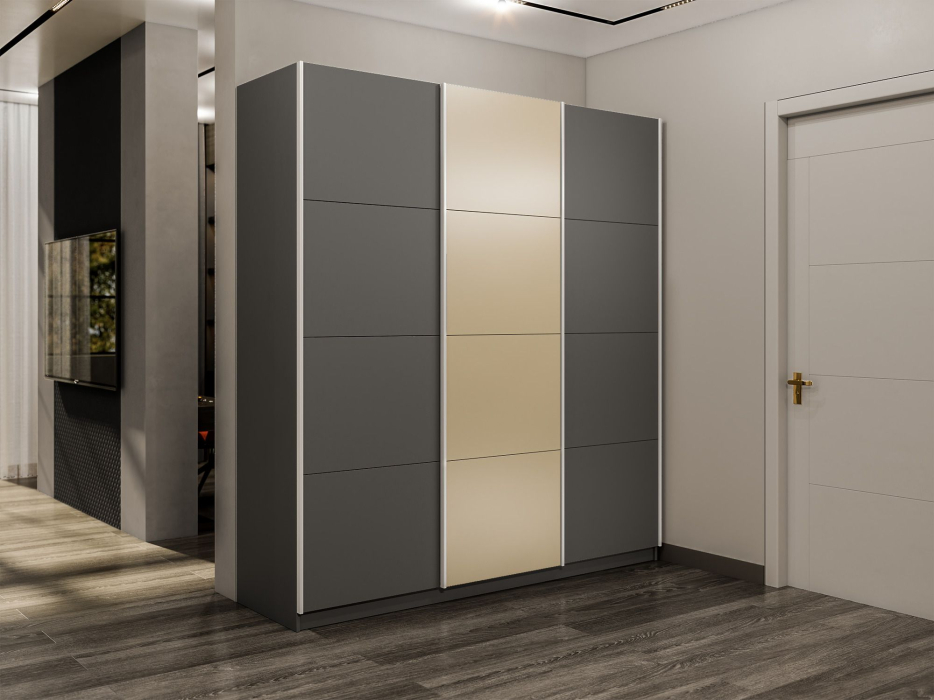 Шкафы-купе 3-х дверные, Шкаф-купе Прайм Широкий 3-х дверный ДСП/Стекла фисташка/Доводчики 240х57х230