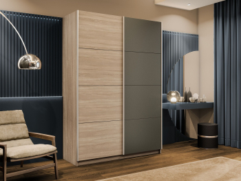 Шкаф-купе Прайм 2-х дверный ДСП/Стекло хаки/Доводчики 140х57х230