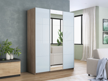 Шкаф-купе Прайм 3-х дверный Стекла белые/Зеркало/Доводчики 210х57х230