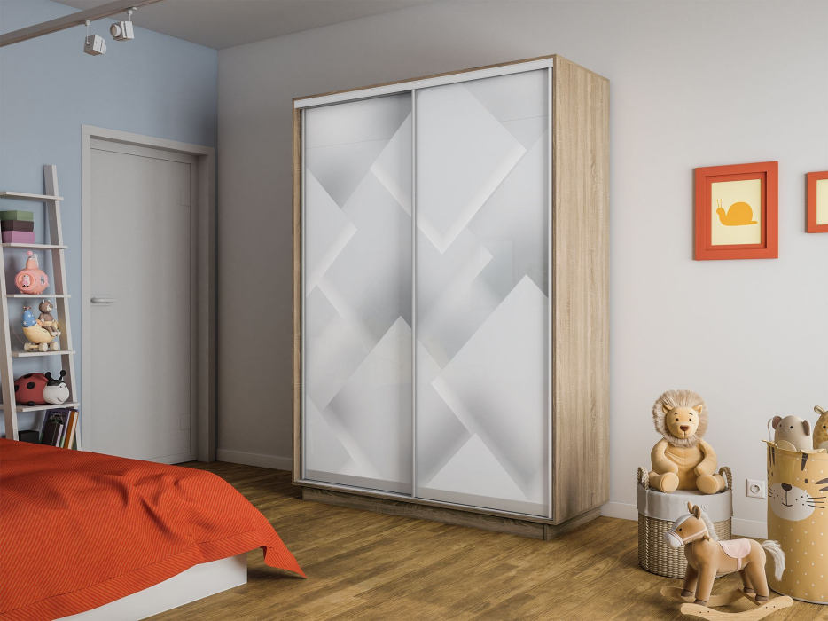 Шкафы-купе 2-х дверные, Шкаф-купе Экспресс 2-х дверный Фотопечать Квадрат Стекла 160х45х240