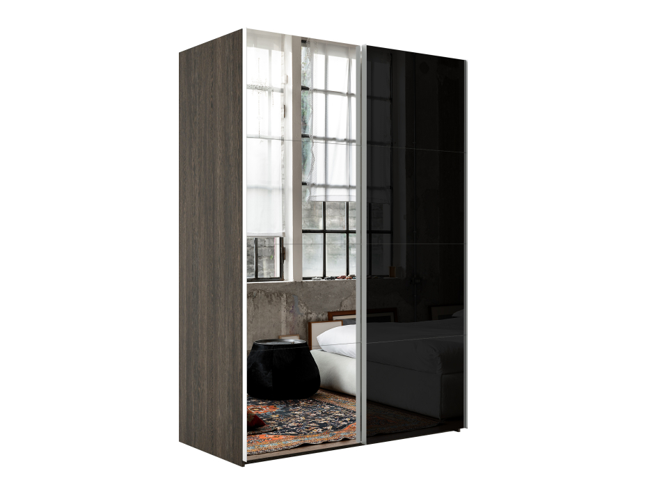 Шкафы-купе 2-х дверные, Шкаф Эста дуо Стекло черное/зеркало 2400 х 1600 х 660