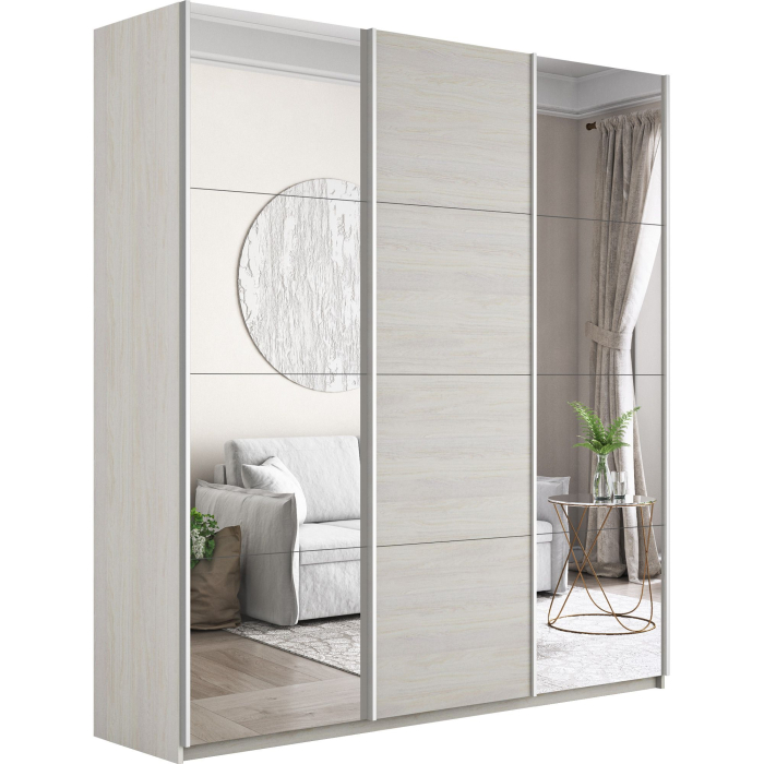 Шкафы-купе 3-х дверные, Шкаф-купе Прайм 3-х дверный Зеркала/ДСП/Доводчики 180х57х230