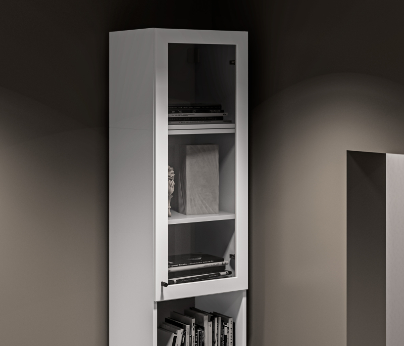 Прямые, Стеллаж Твин СБ-3372 Белый со стеклом и открытой полкой