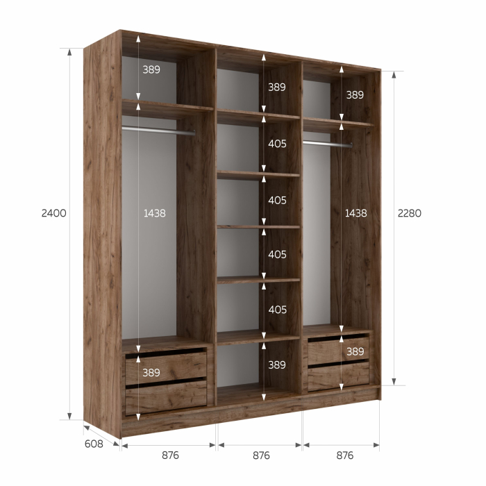 Шкафы-купе 3-х дверные, Шкаф-купе Эста Зеркало+Зеркало+Зеркало 270х66х240