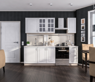 Кухонный гарнитур Регина Бежевый песок / МДФ Белый матовый 2,4 м