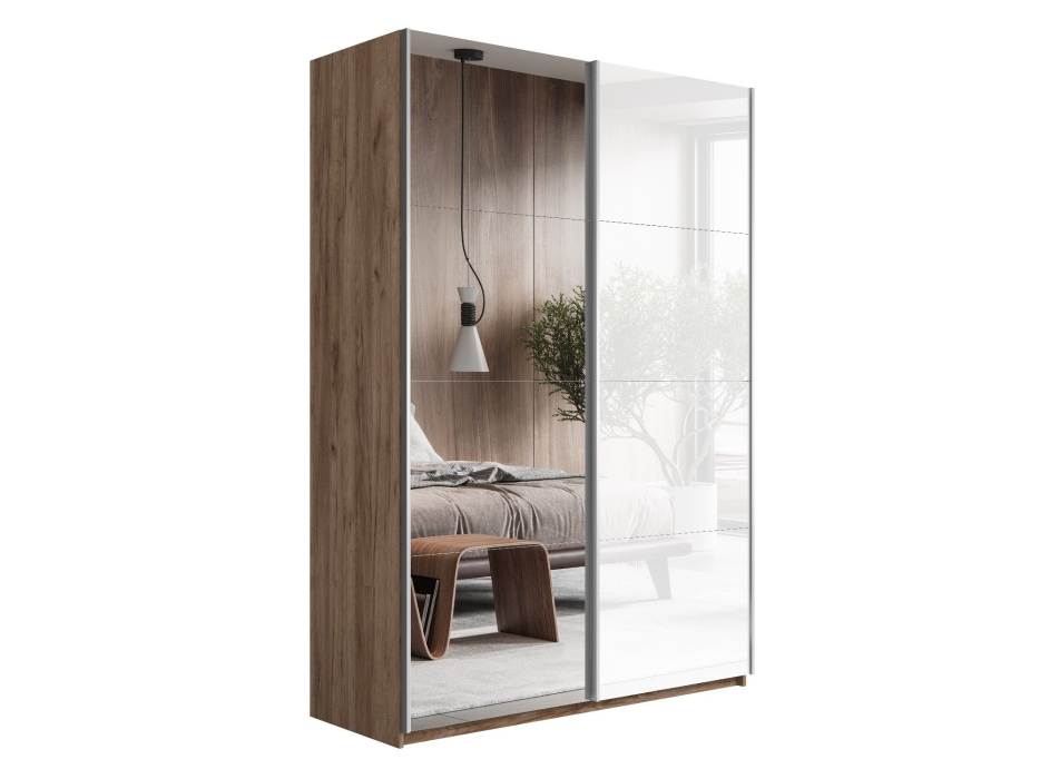 Шкафы-купе 2-х дверные, Шкаф-купе Прайм 2-х дверный Зеркало/Стекло белое/Доводчики 120х57х230