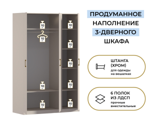 Шкаф трехдверный Макс 1500 мм, вариант №1 (ЛДСП)