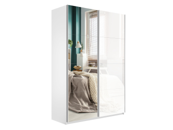 Шкаф-купе Прайм 2х дверный Зеркало/Белый Глянец 120х57х230