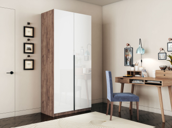 Шкаф распашной Е1 Локер 101x52.5x220 см, с белым стеклом и полками