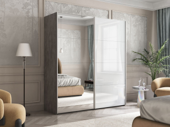 Шкаф Эста дуо Стекло белое/зеркало 2400 х 1800 х 660