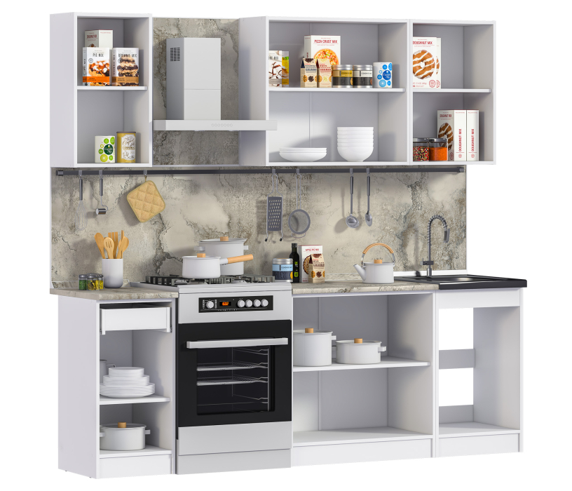 Кухонные гарнитуры, Кухонный гарнитур Элен 2,3 м (2,2 м) Белый/Дуб Планк,Дуб Мажор/БазальтR5 ПОД КЛЮЧ (полный комплект)