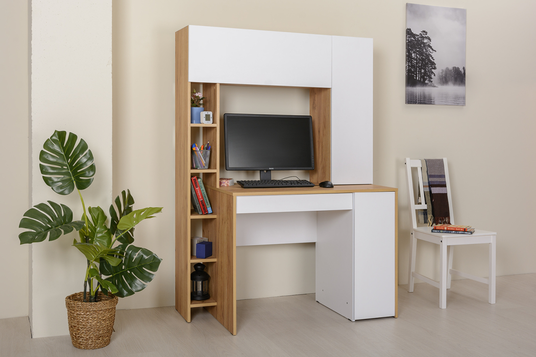 Прямые компьютерные столы, Стол компьютерный Комфорт 12.71, дуб золотой крафт, белая аляска