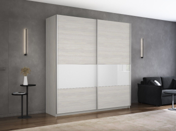 Шкаф-купе Широкий Прайм 2-х дверный ДСП/Стекло белое/Доводчики 220х57х230