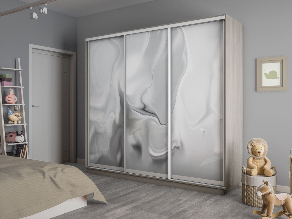 Шкафы-купе 3-х дверные, Шкаф-купе Экспресс 3-х дверный Фотопечать Шелк Стекла 210х45х240